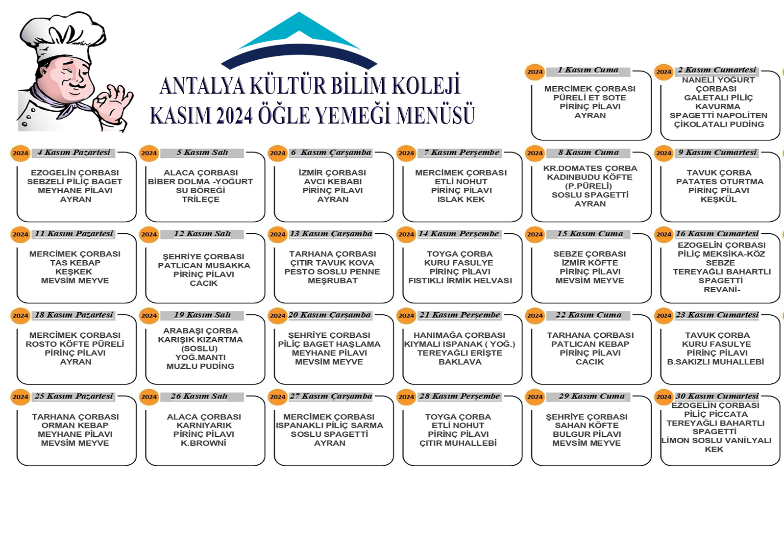 2024 Kasım Öğle Yemeği Menüsü